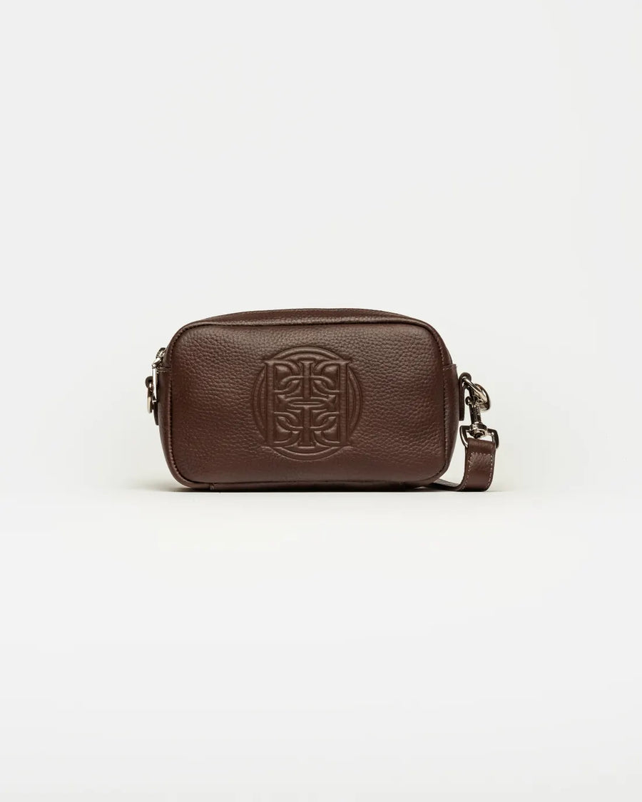 Bandolera New Eterial en cuero graneado chocolate