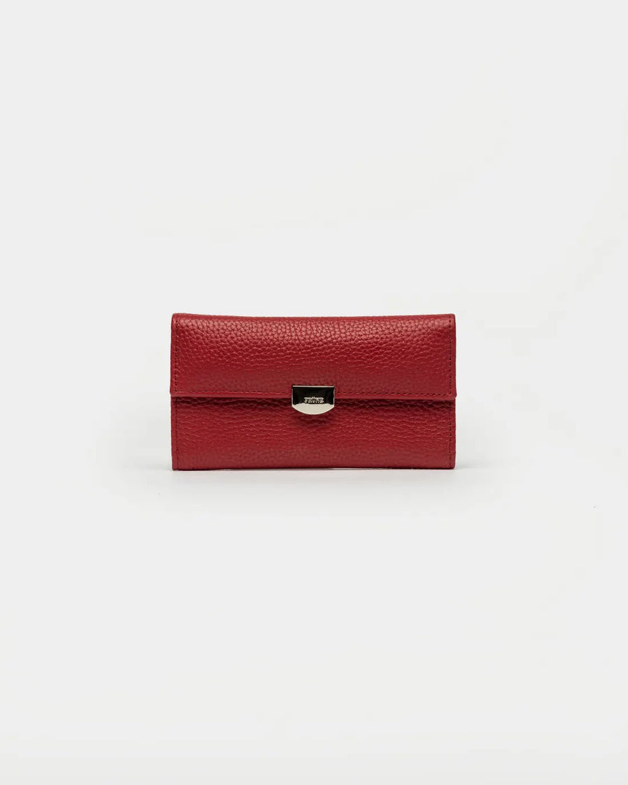 Billetera Marga Larga en cuero graneado rojo