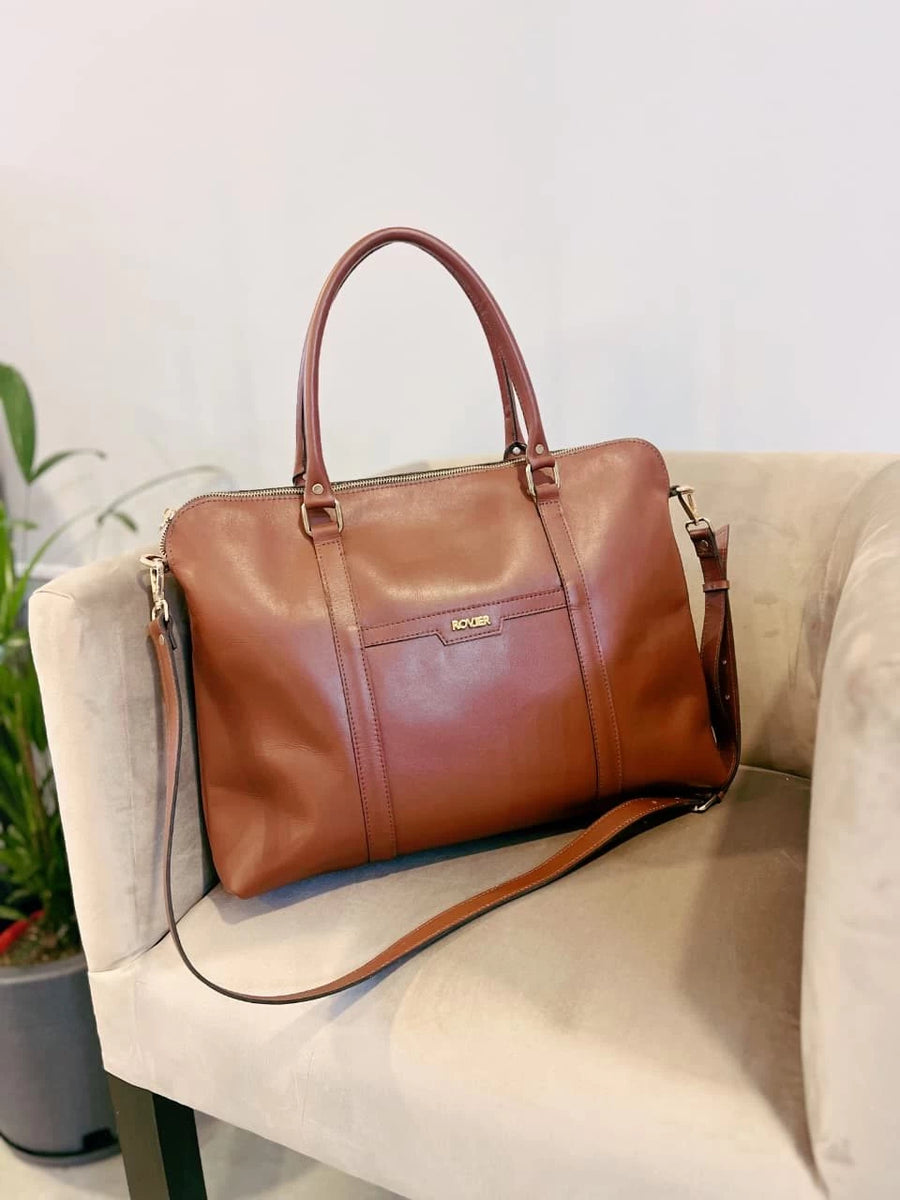 Bolso New York en cuero genuino café coñac