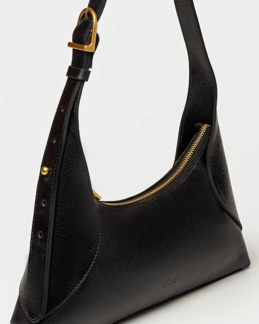 Cartera al hombro Windsor en cuero arrugado vintage negro