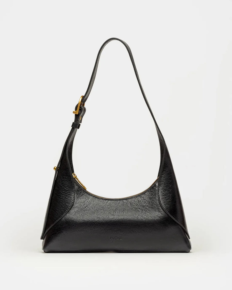 Cartera al hombro Windsor en cuero arrugado vintage negro