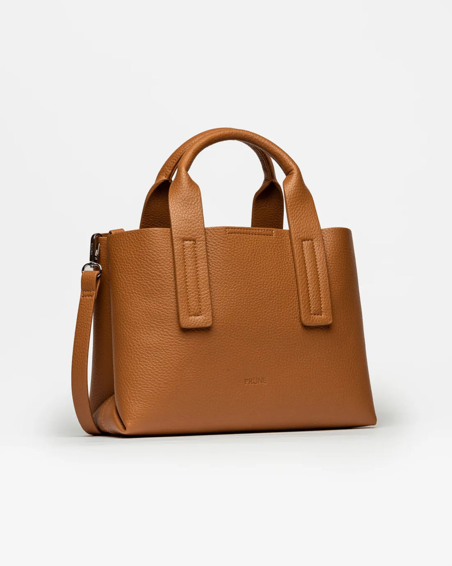 Cartera de mano Gaia en efecto cuero graneado camel