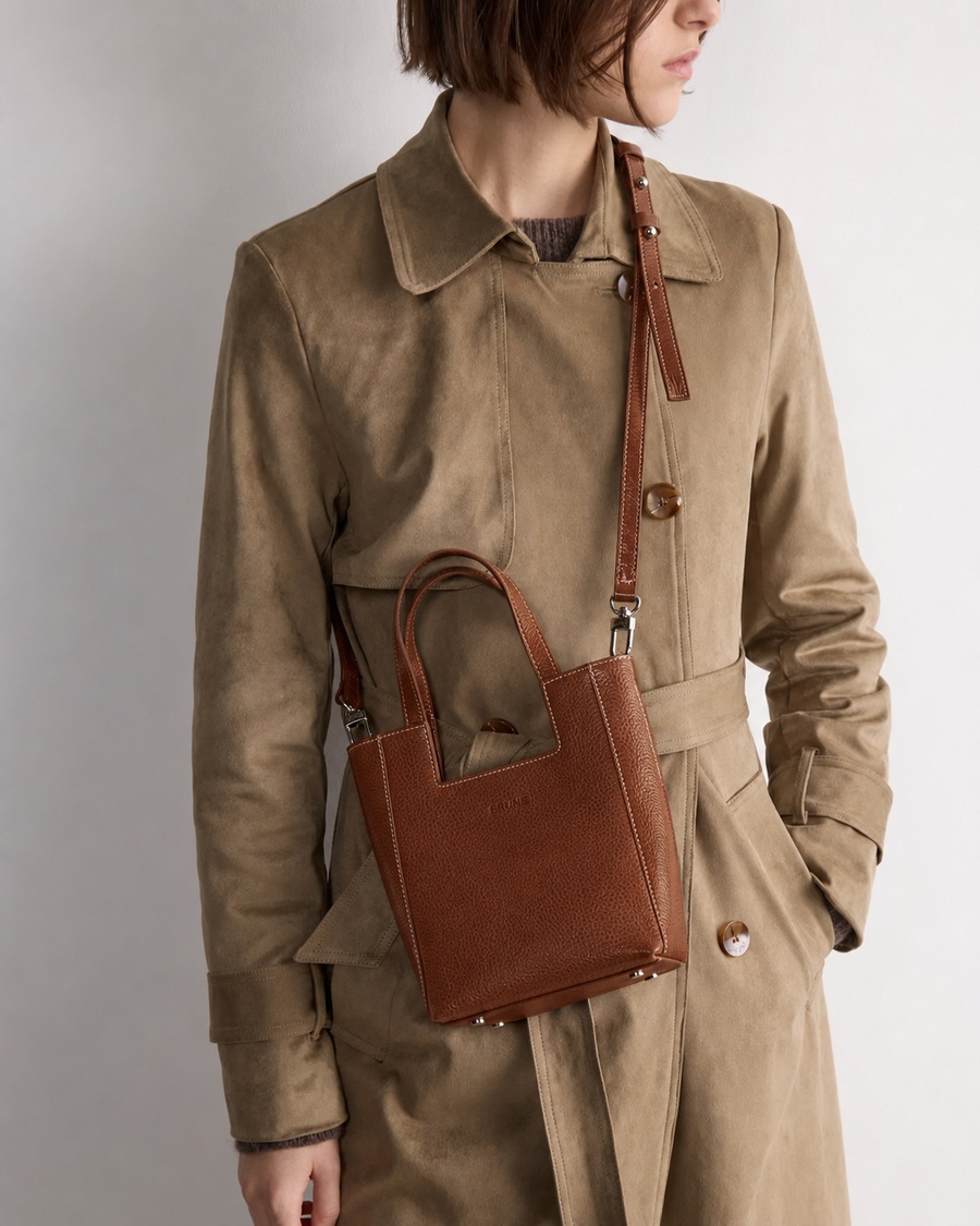Mini bag The Icon en cuero liso tabaco