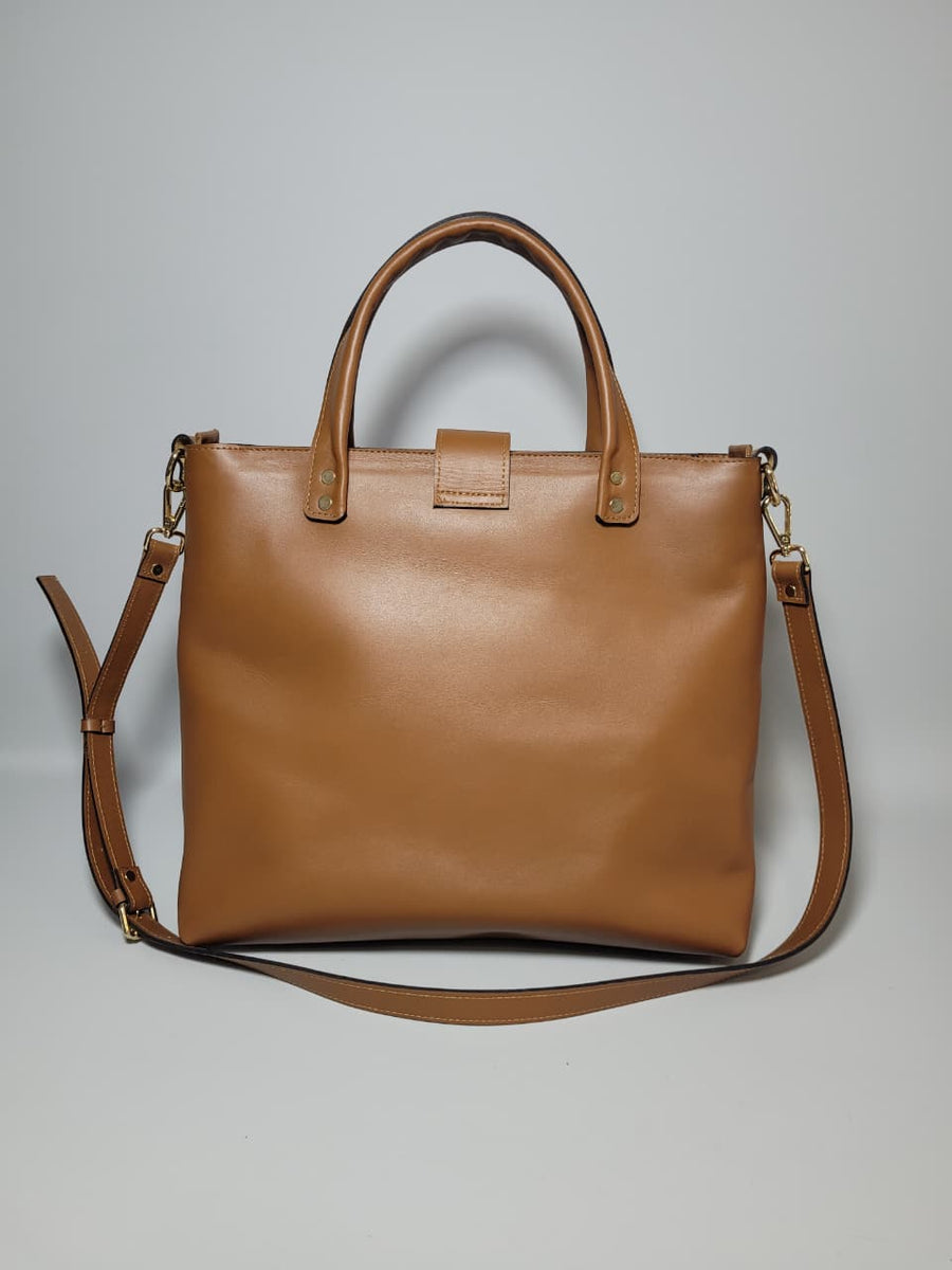 Bolso Francia en cuero genuino coñac