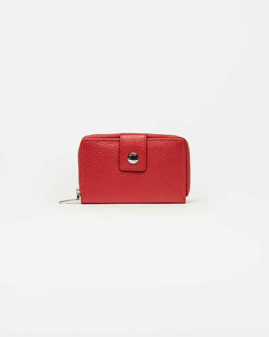 Billetera Rayen en cuero graneado rojo