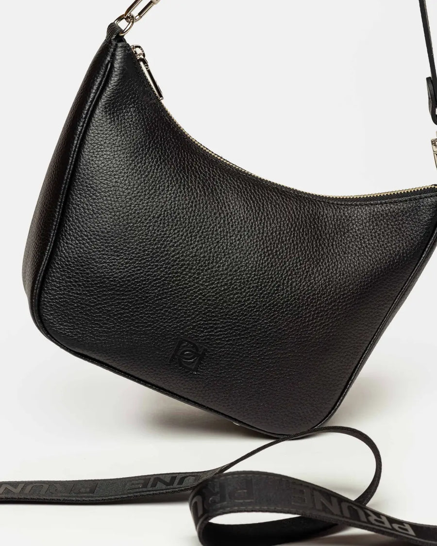 Bandolera Venice en cuero graneado negro