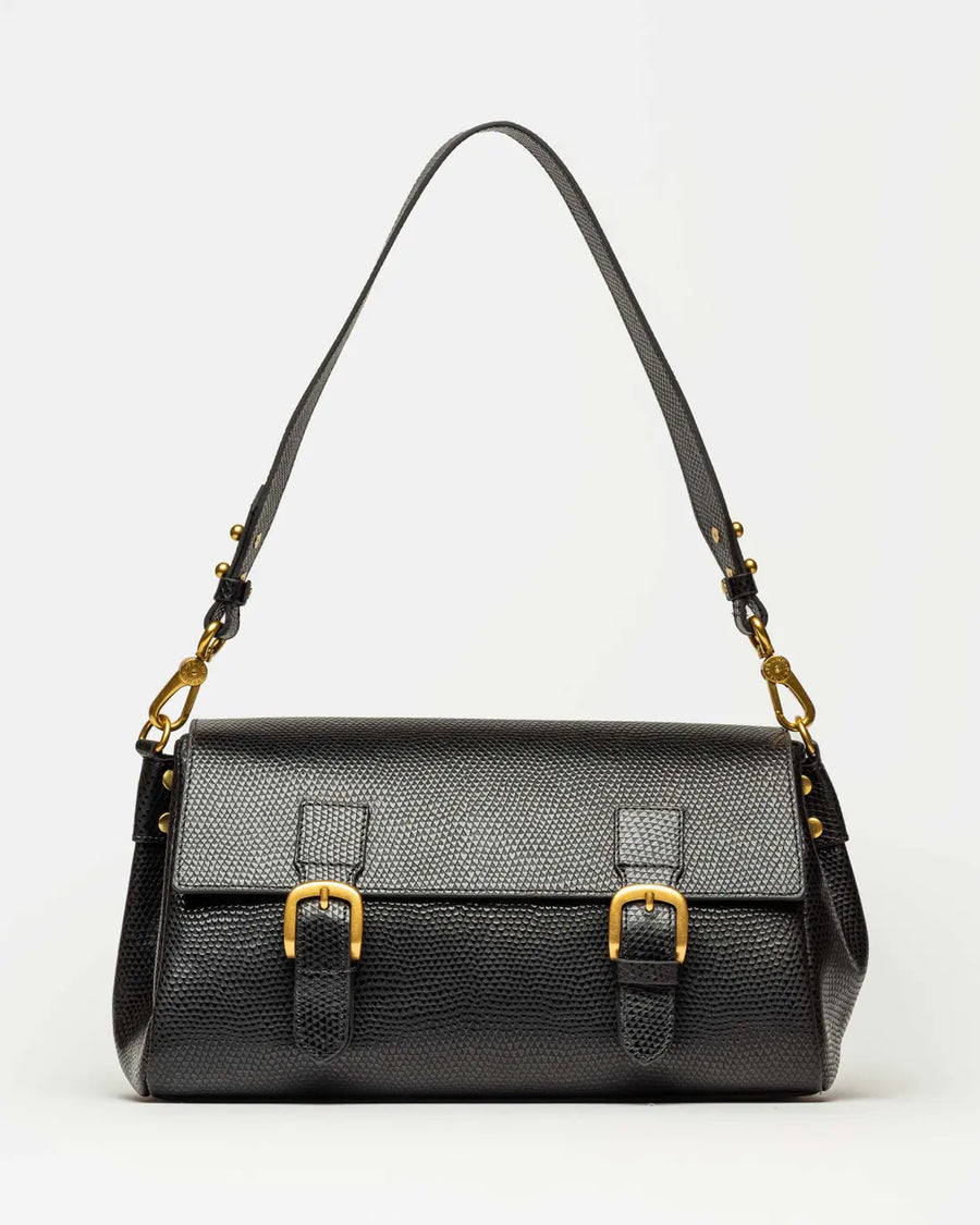 Cartera al hombro Elise · Cuero Snake Bitono · Negro — foto 1