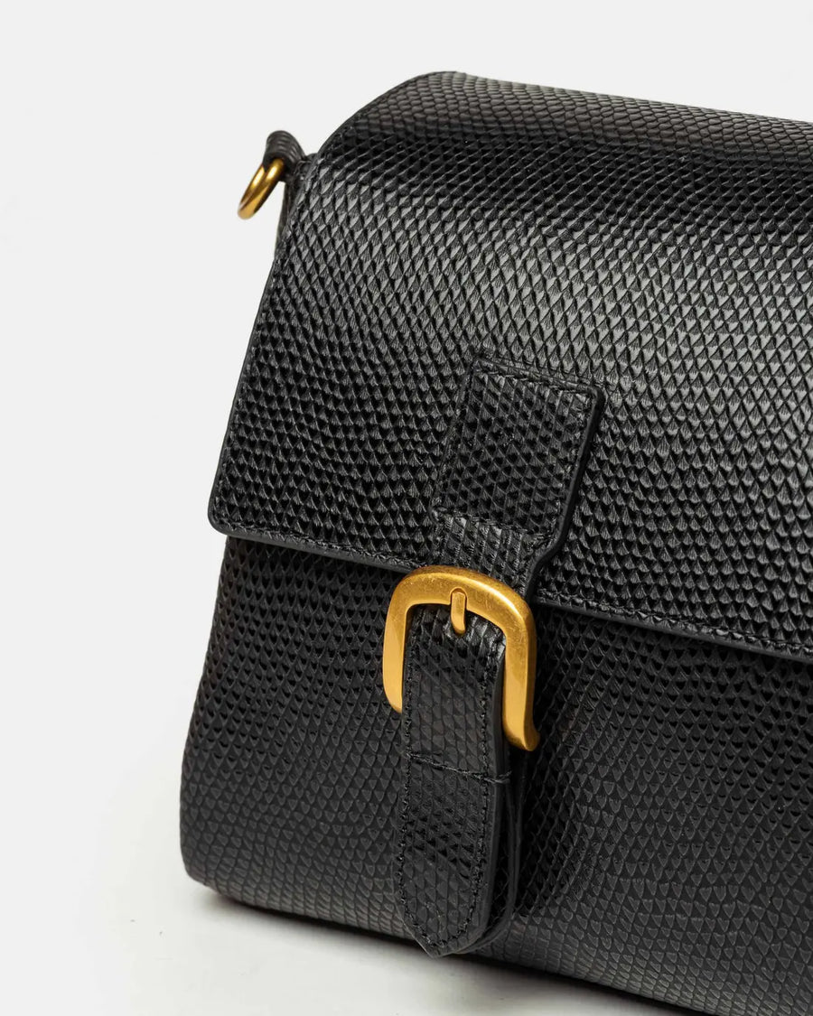 Cartera al hombro Elise · Cuero Snake Bitono · Negro — foto 4