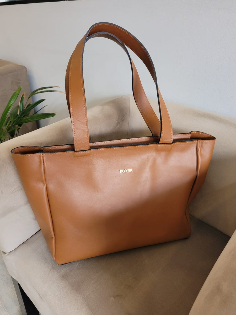 Bolso Atenas en cuero genuino coñac