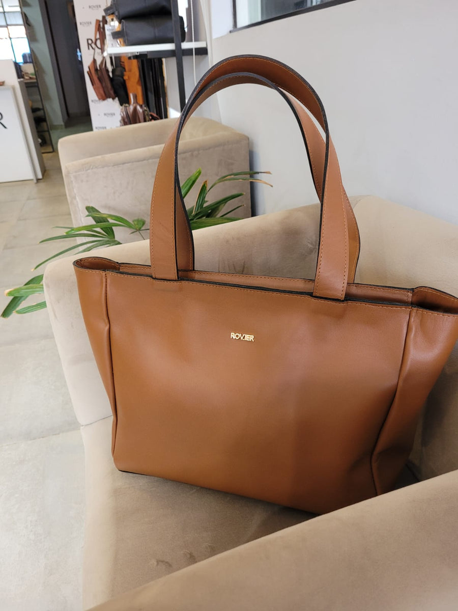Bolso Atenas en cuero genuino coñac