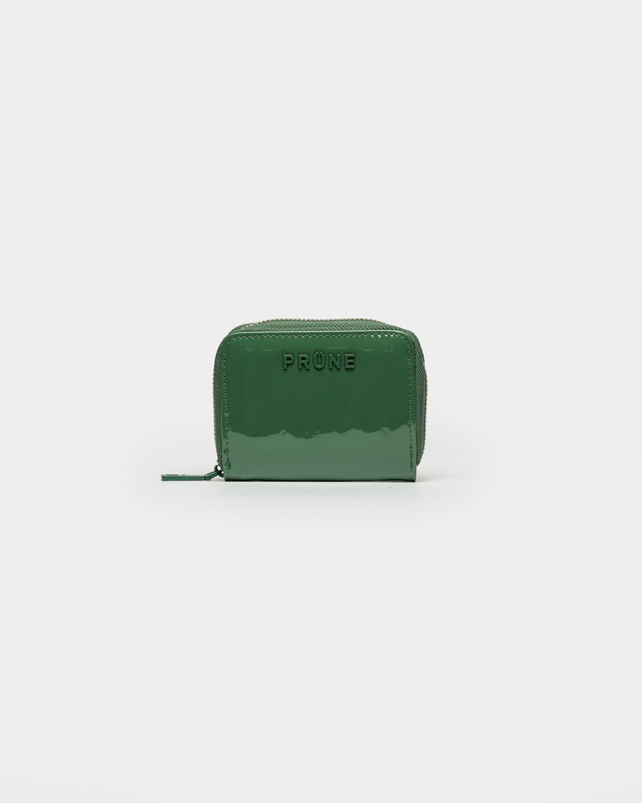 Billetera New Glam en efecto cuero charol verde