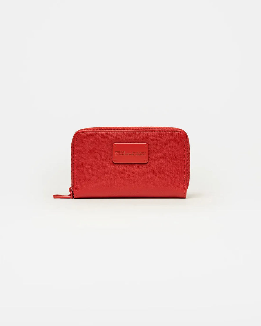 Billetera Penny en efecto cuero saffiano metalizado rojo
