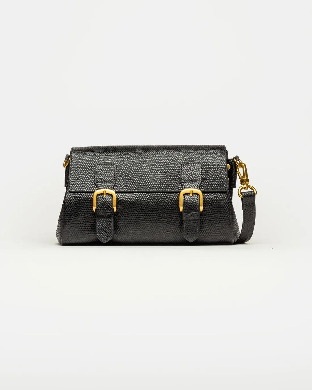 Bandolera Elise en cuero snake bitono negro