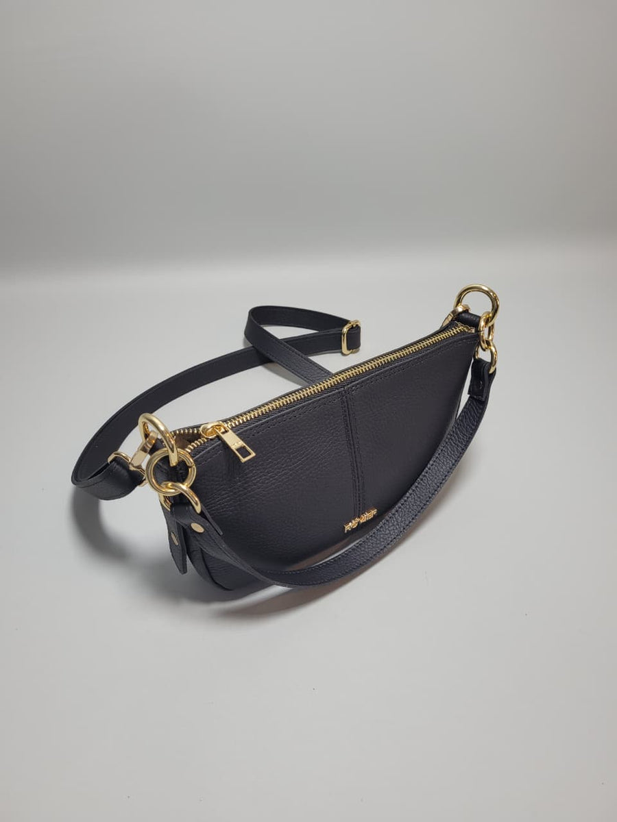 Bandolera Marsella en cuero vacuno negro