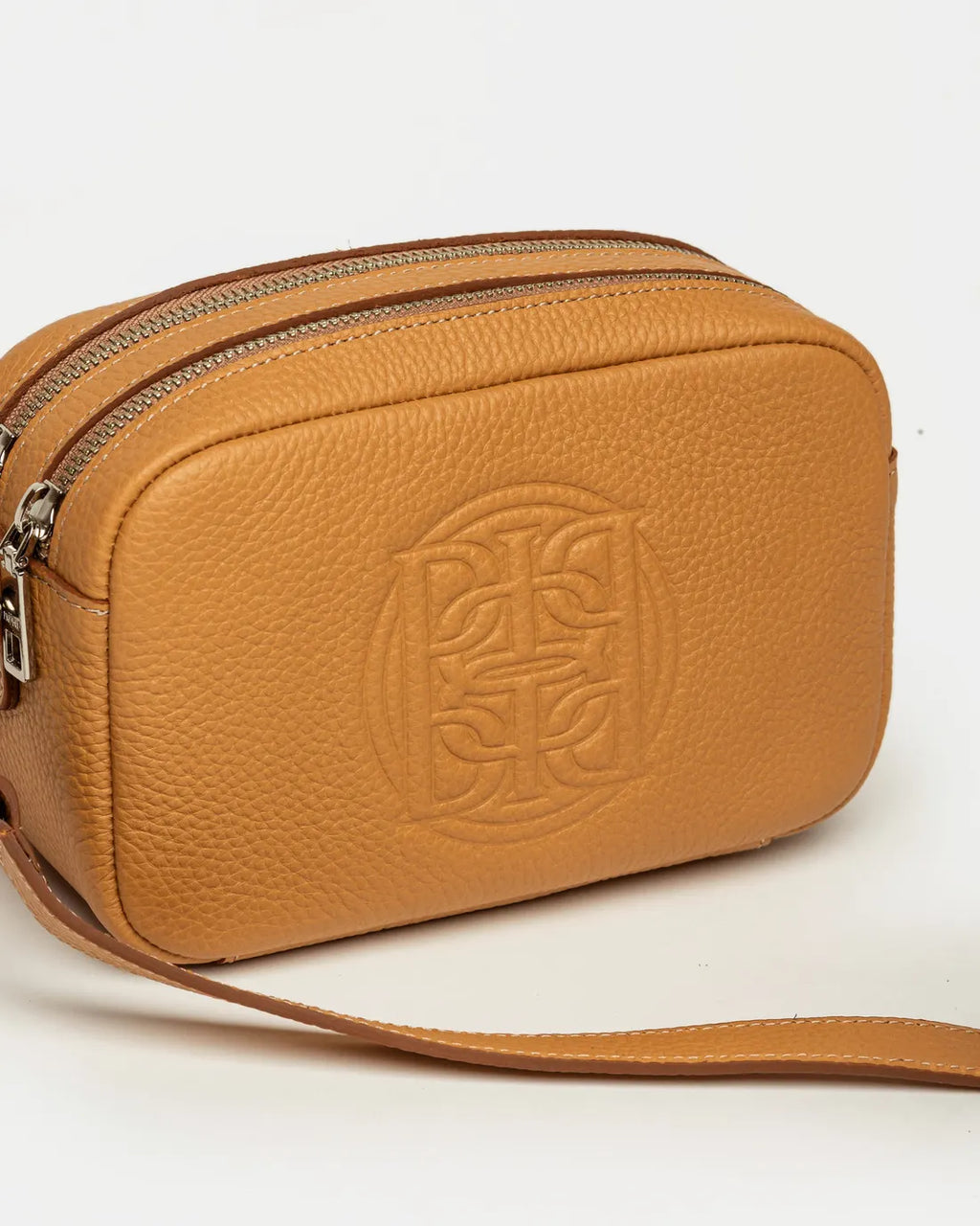 Bandolera New Eterial en cuero graneado biscuit