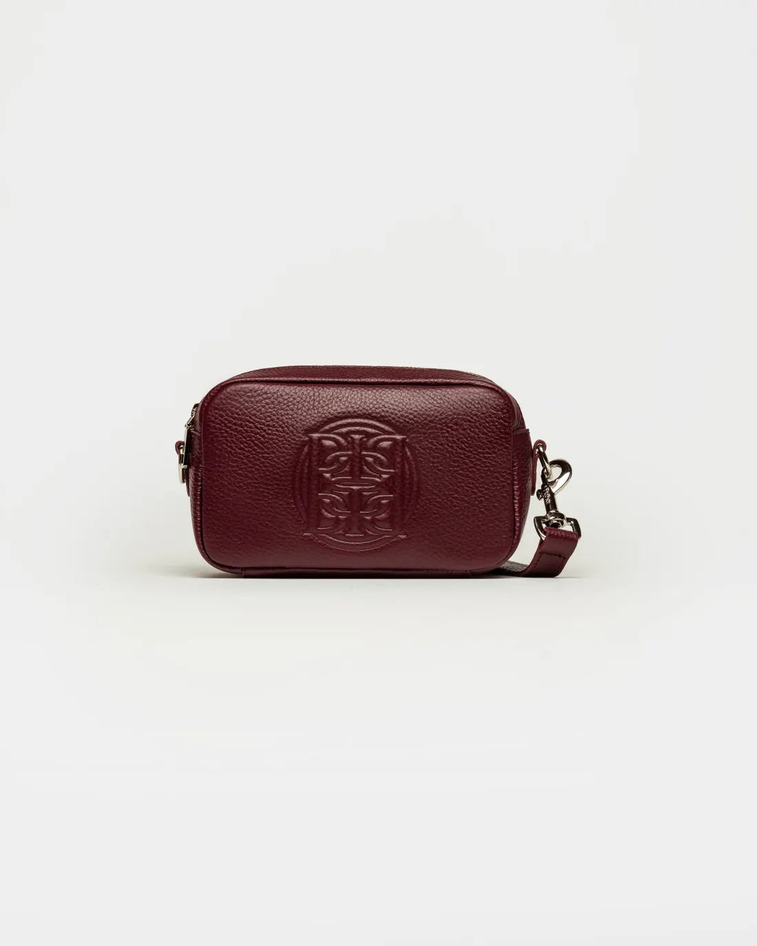 Bandolera New Eterial en cuero graneado burgundy