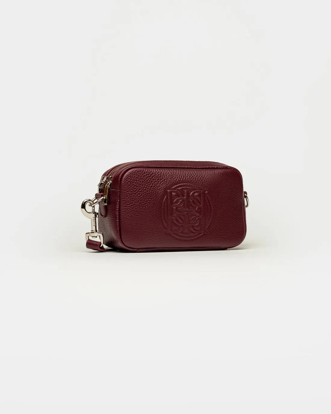 Bandolera New Eterial en cuero graneado burgundy