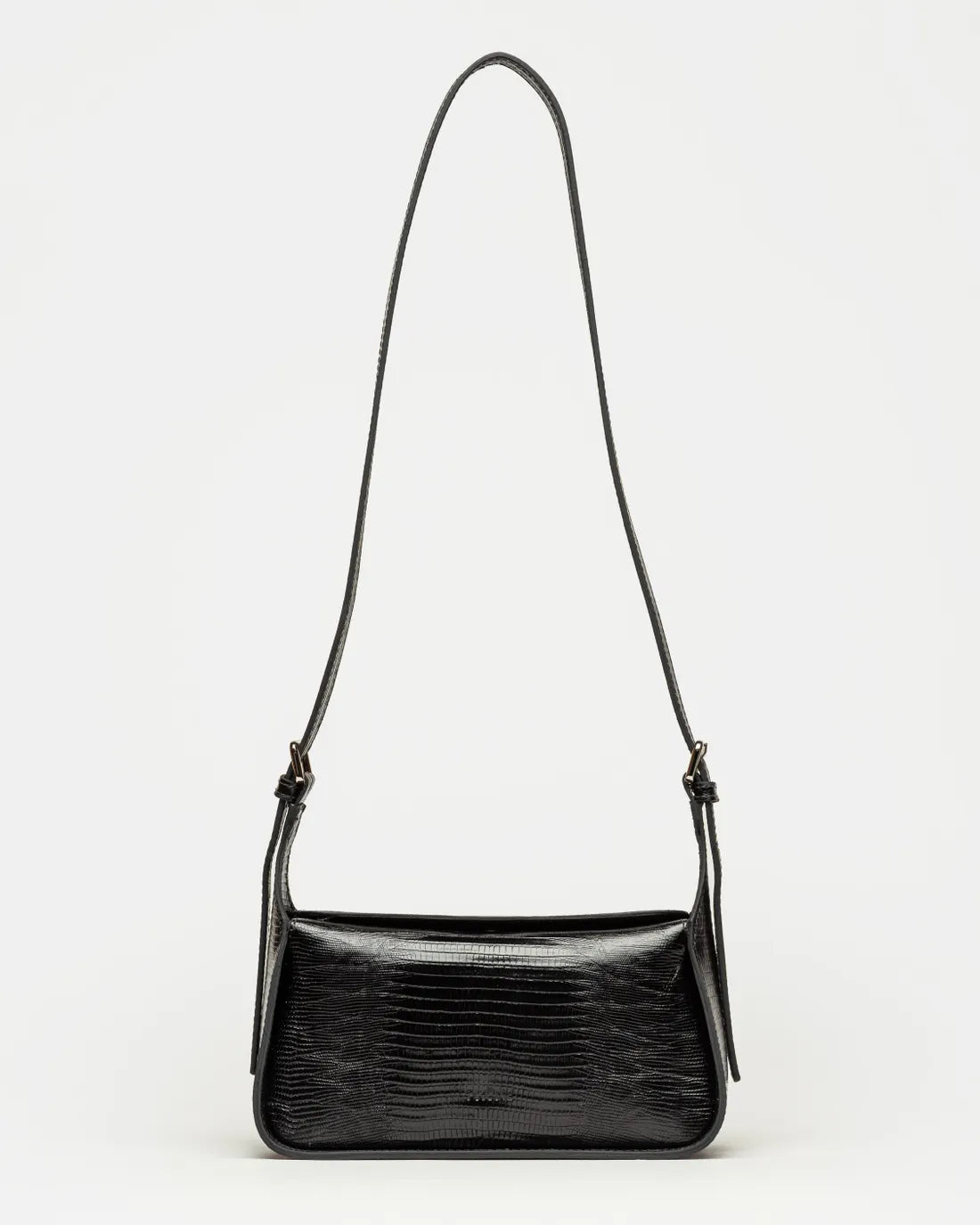 Bandolera Nicola en cuero lagarto negro