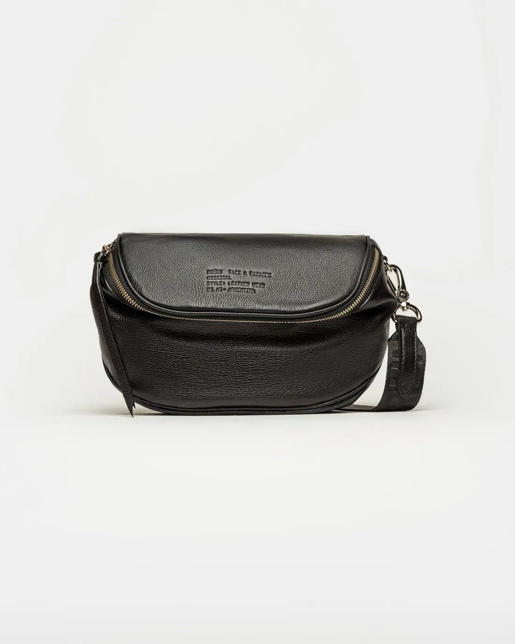 Bandolera Soft en cuero graneado negro