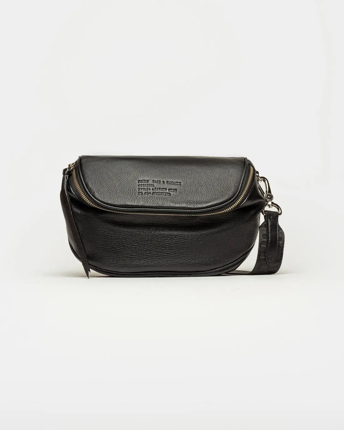 Bandolera Soft en cuero graneado negro