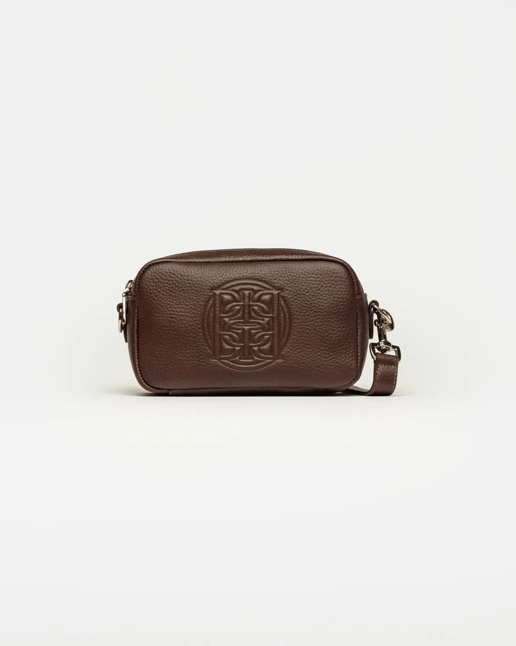 Bandolera New Eterial en cuero graneado chocolate