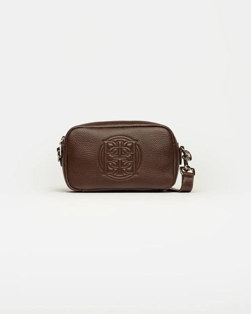 Bandolera New Eterial en cuero graneado chocolate