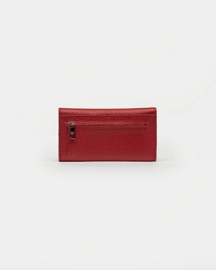 Billetera Marga Larga en cuero graneado rojo