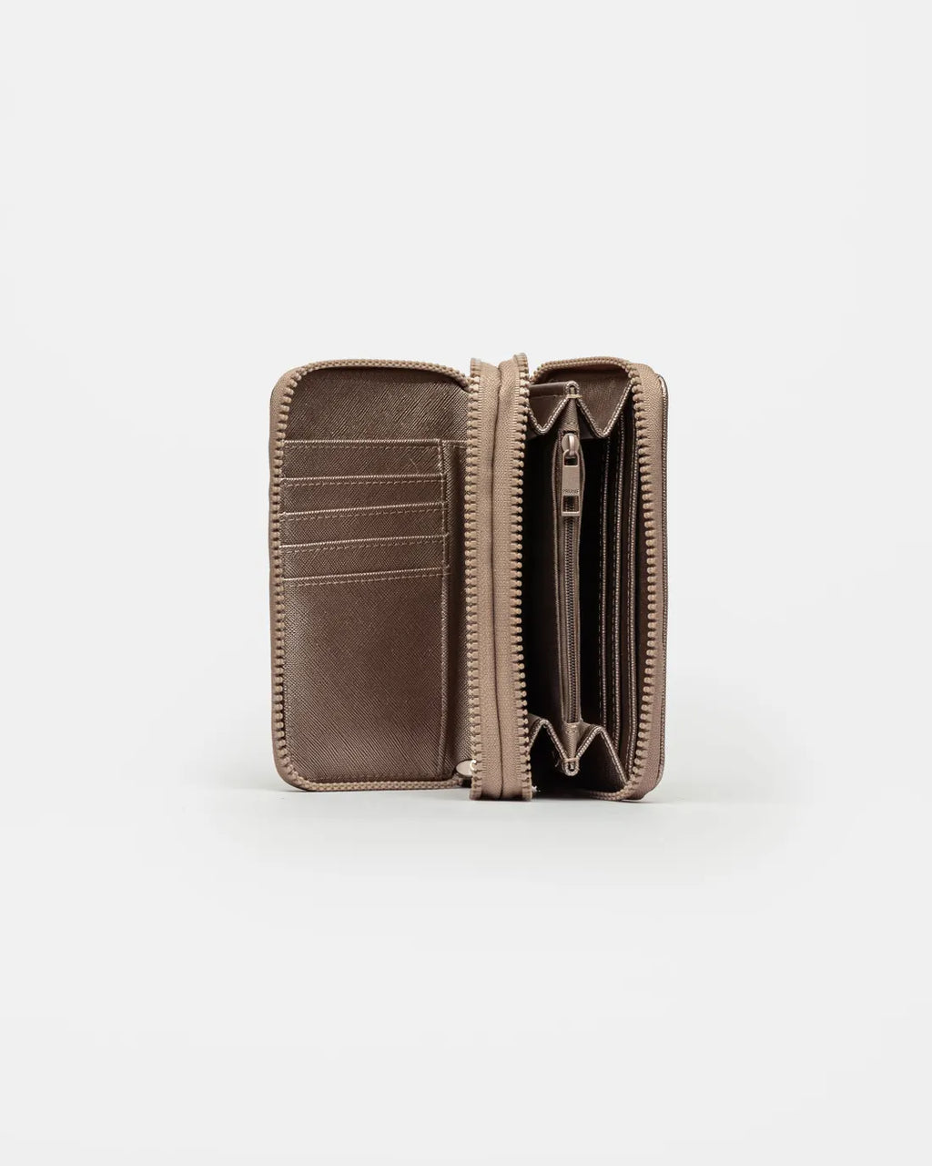 Billetera Penny en efecto cuero saffiano metalizado peltre
