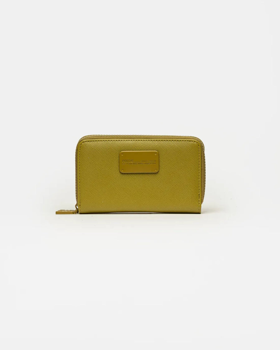 Billetera Penny en efecto cuero saffiano metalizado verde