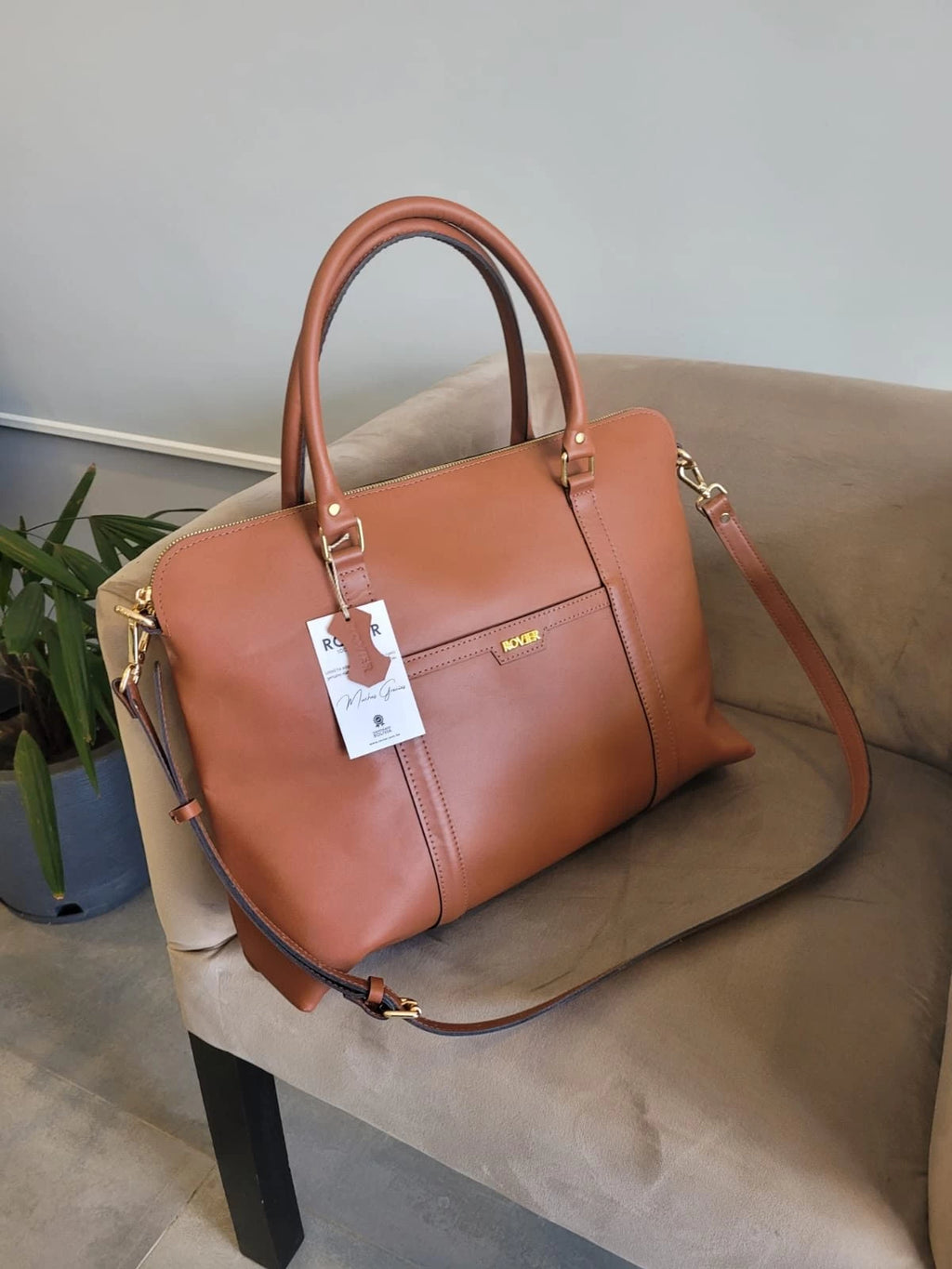 Bolso New York en cuero genuino café coñac
