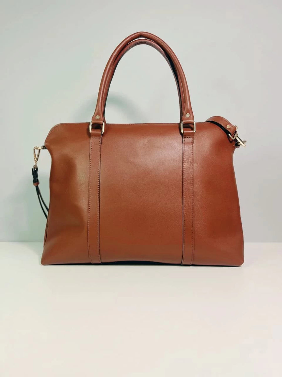 Bolso New York en cuero genuino café coñac