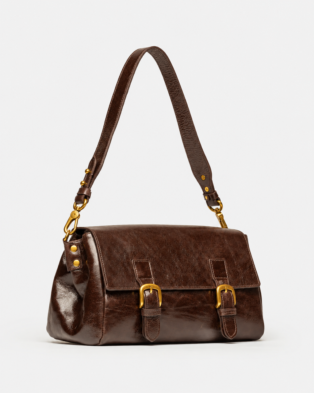 Cartera al hombro Elise en cuero arrugado chocolate