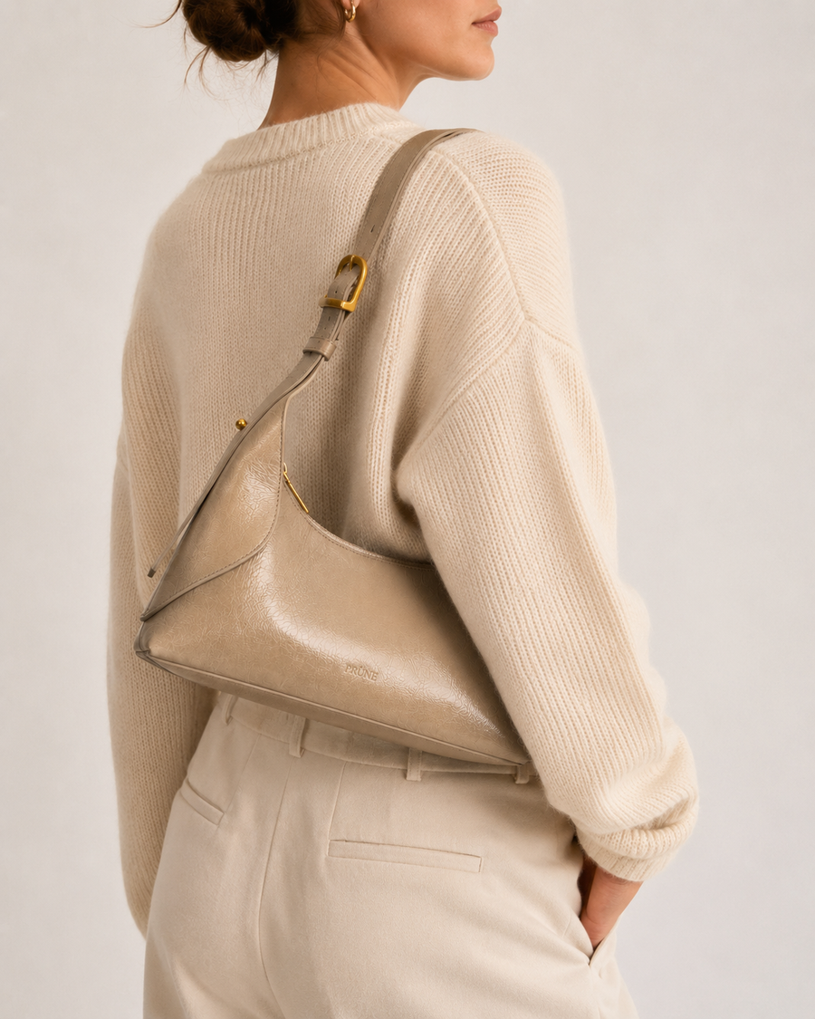 Cartera al hombro Windsor en cuero arrugado vintage taupe