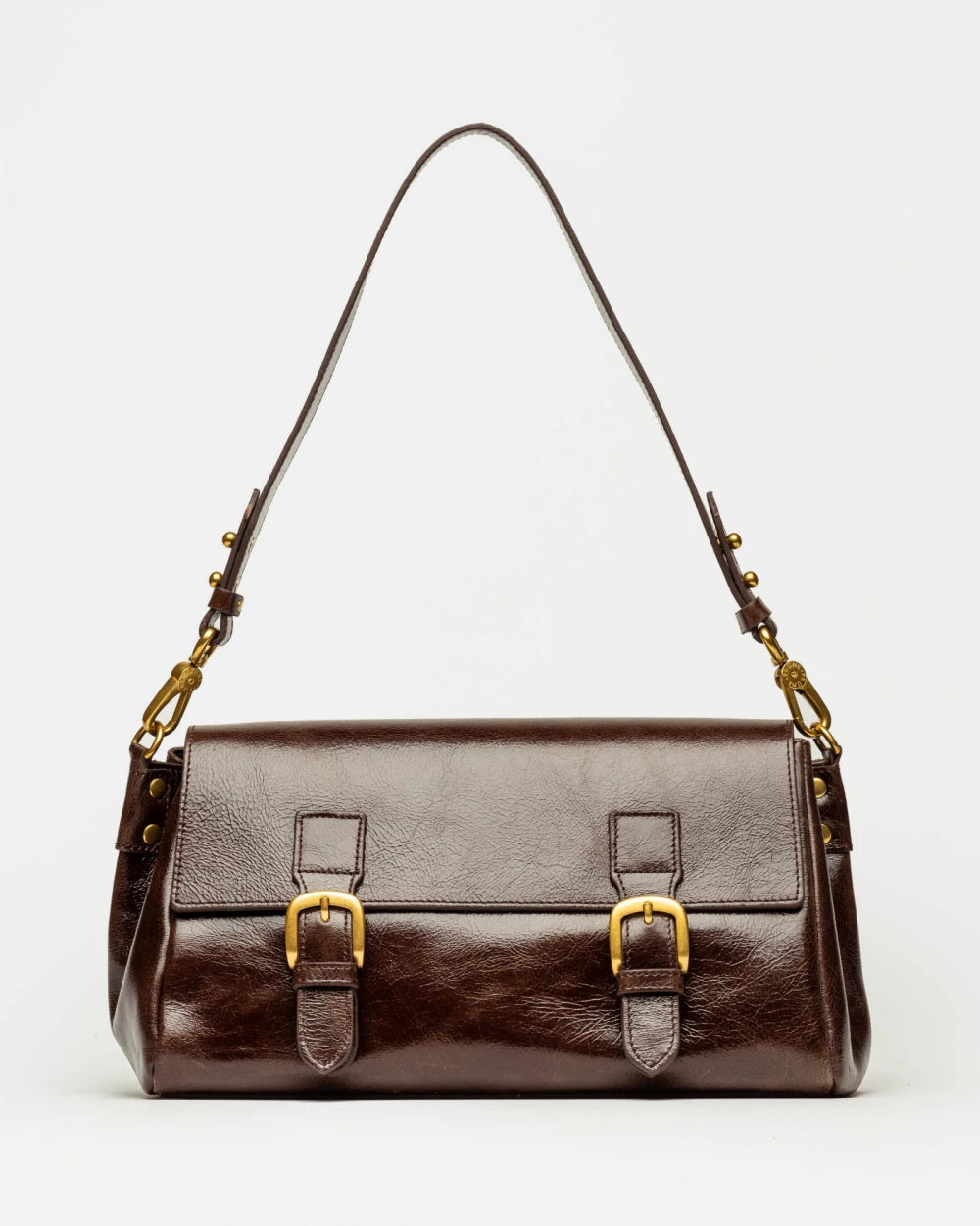 Cartera al hombro Elise en cuero arrugado chocolate