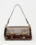 Cartera al hombro Elise en cuero arrugado chocolate
