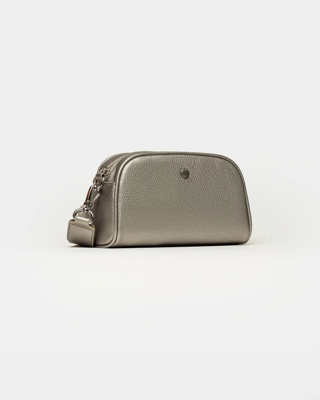 Bandolera Hazel en efecto cuero graneado plata