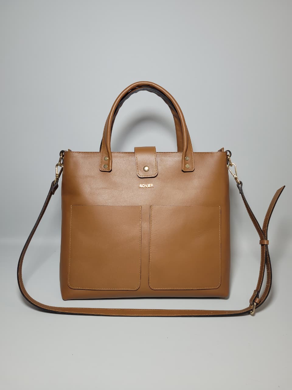 Bolso Francia en cuero genuino coñac