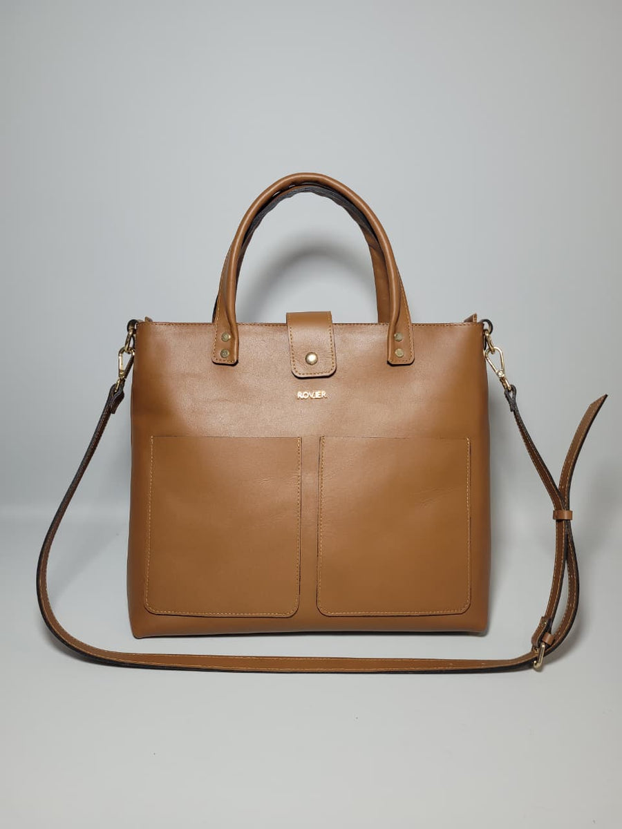 Bolso Francia en cuero genuino coñac