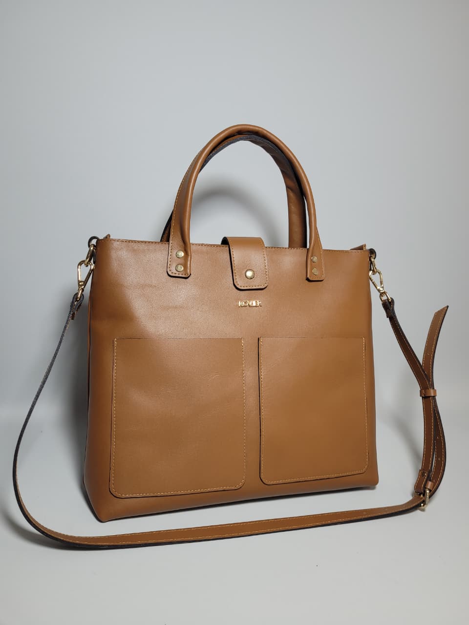 Bolso Francia en cuero genuino coñac
