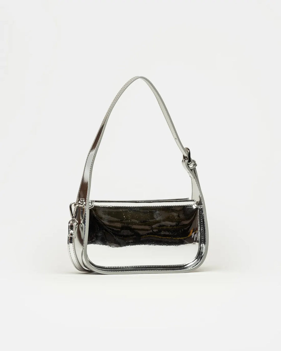 Cartera al hombro Leaf en efecto cuero charol plata