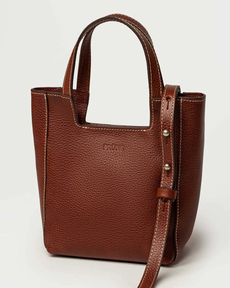 Mini bag The Icon en cuero liso tabaco