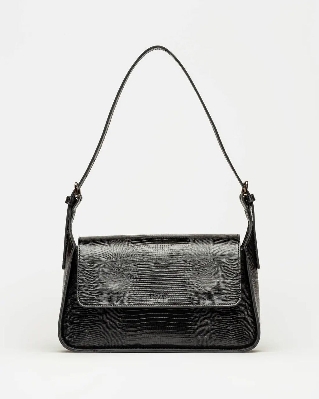 Cartera al hombro Nicola en cuero lagarto negro