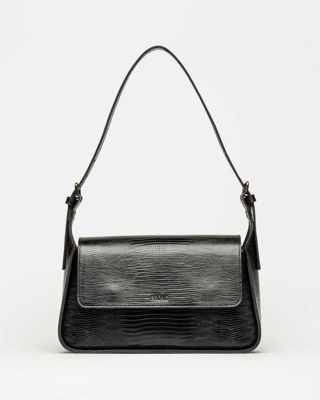Cartera al hombro Nicola en cuero lagarto negro