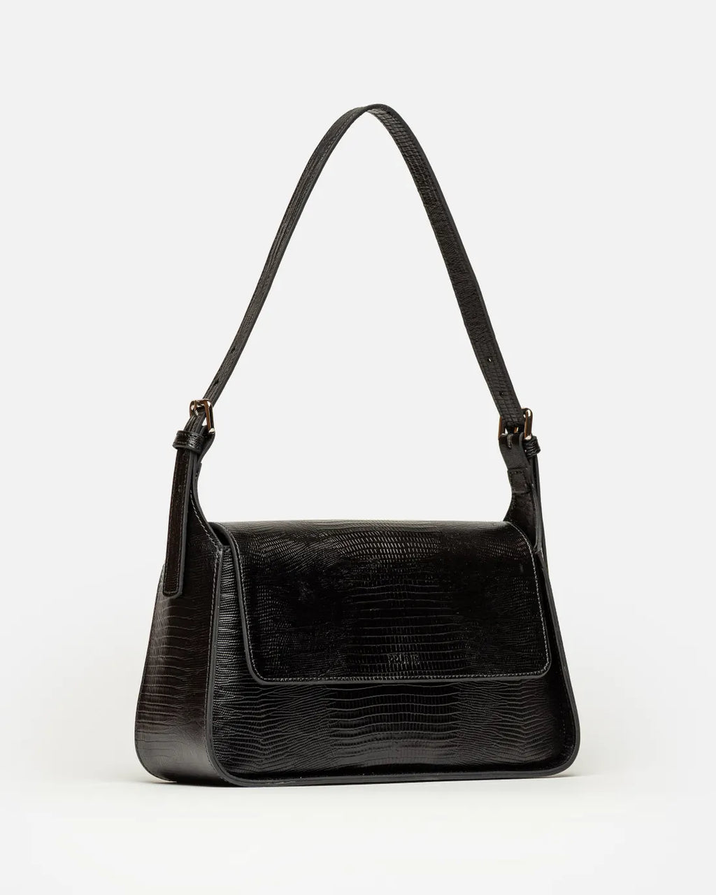 Cartera al hombro Nicola en cuero lagarto negro