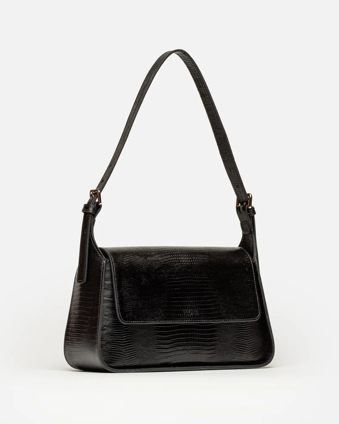 Cartera al hombro Nicola en cuero lagarto negro