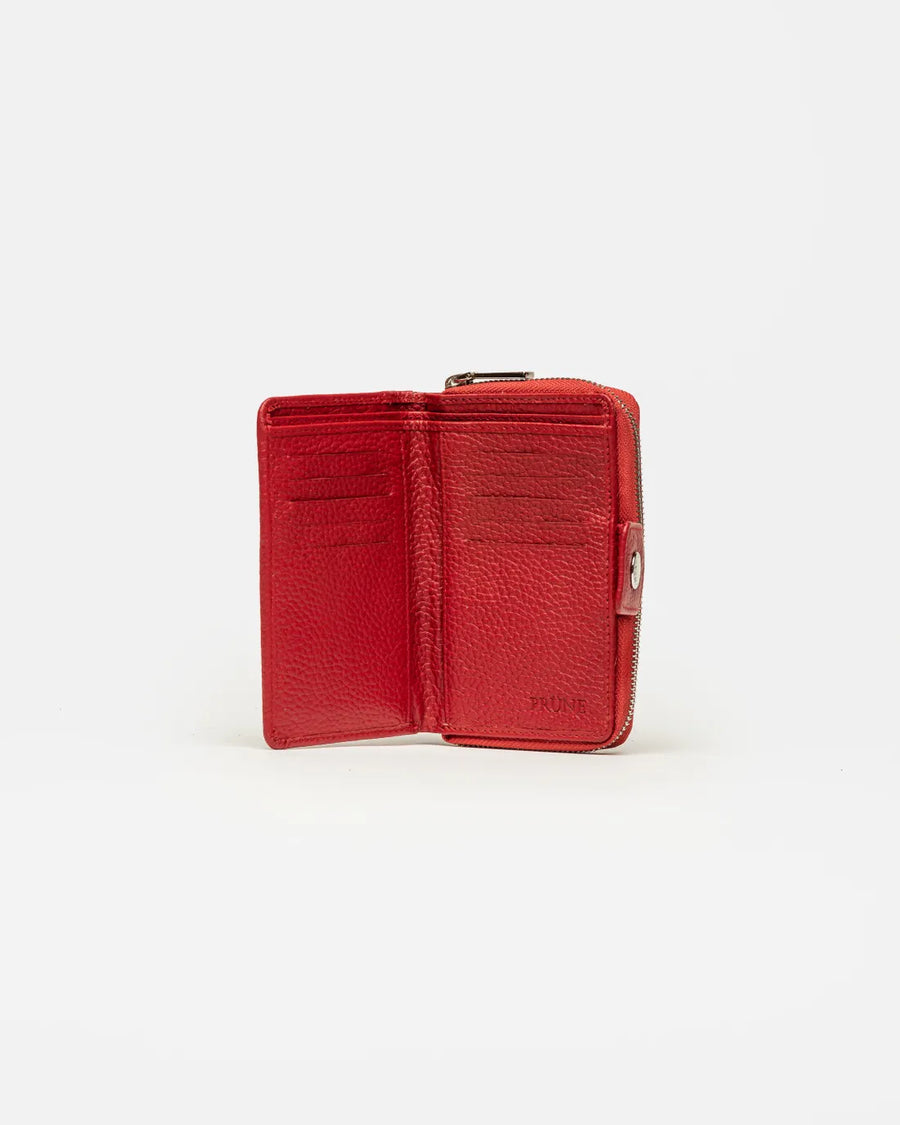 Billetera Rayen en cuero graneado rojo
