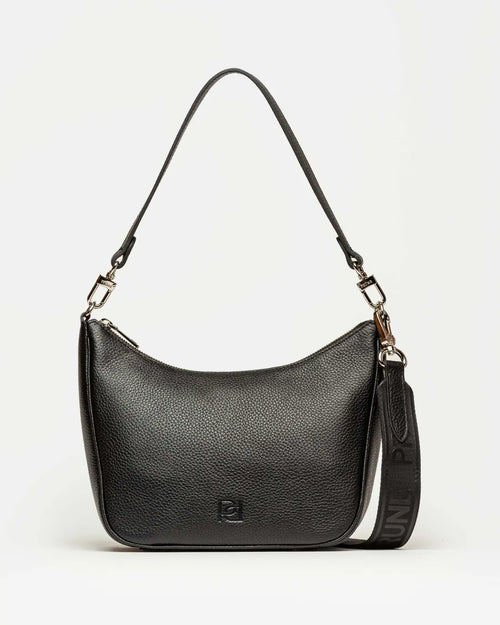 Bandolera Venice en cuero graneado negro