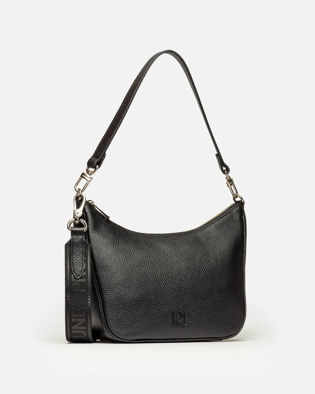 Bandolera Venice en cuero graneado negro