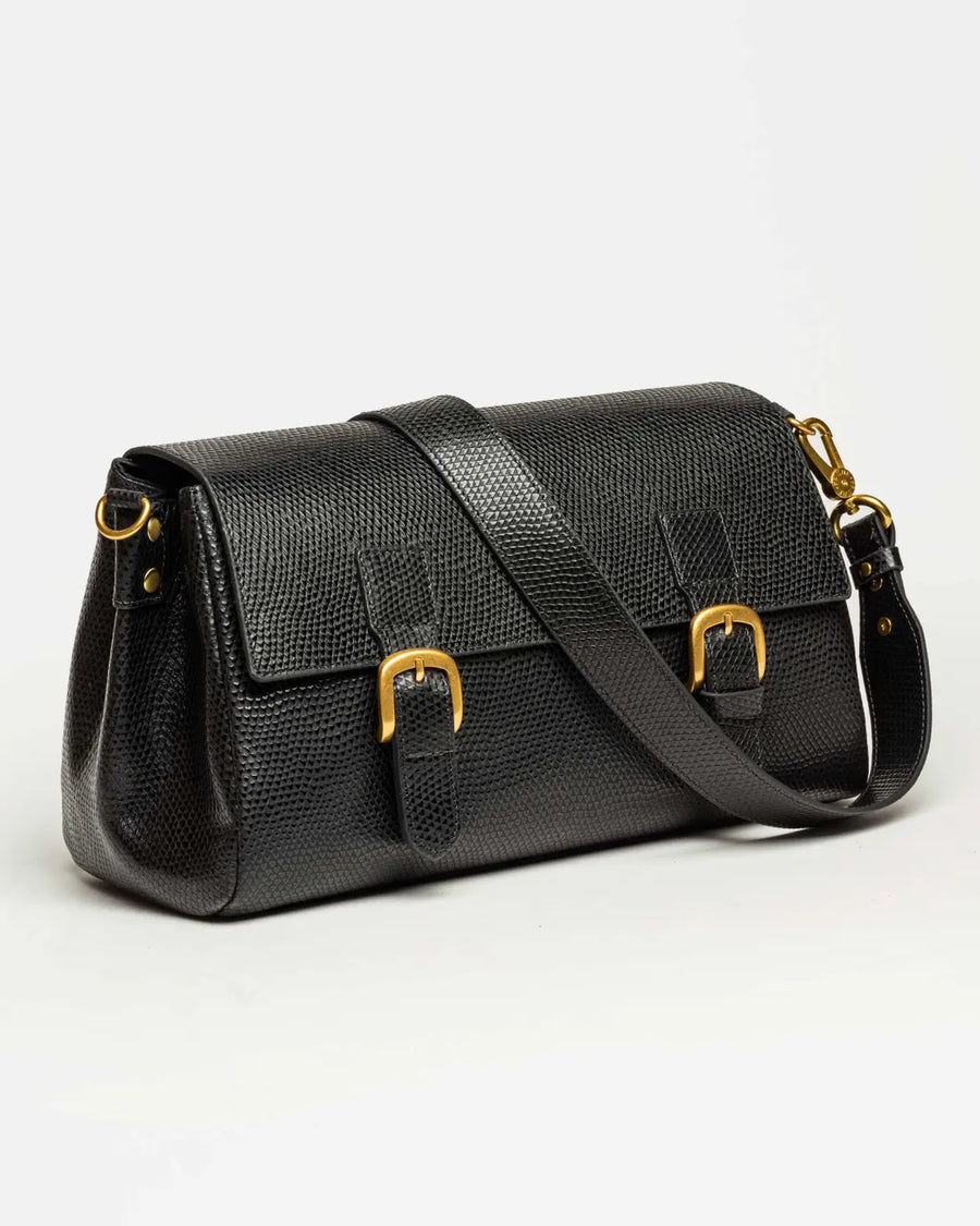 Cartera al hombro Elise · Cuero Snake Bitono · Negro — foto 3